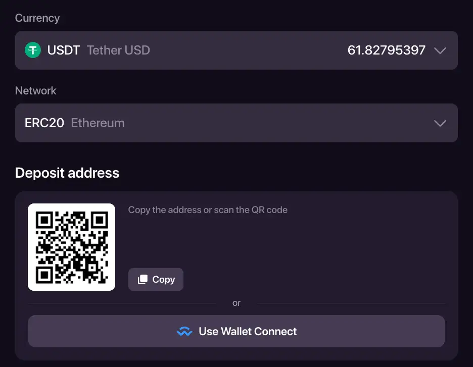 CHEXX crypto deposit cashier showing asset and network selection